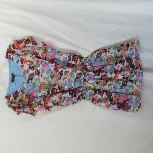 VERTIGO Dress Size L Neon Meadow Crew Neck Fully Lined Ruffled Short